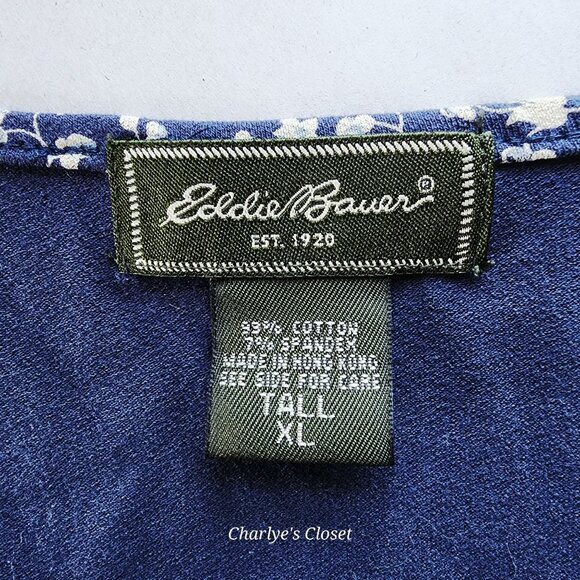 Eddie Bauer Classic Navy Floral Cottagecore Midi Dress Ruffle Trim Sz. XL Tall - Picture 4 of 10